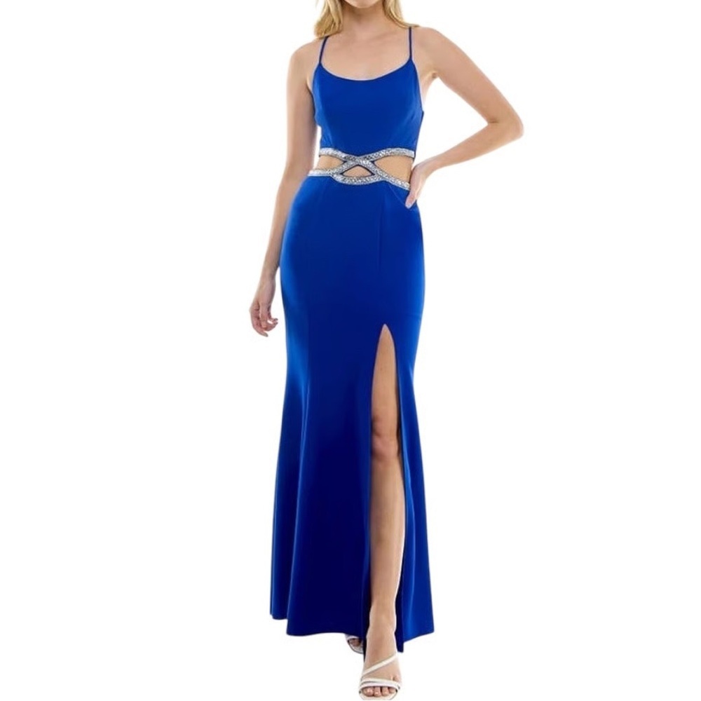 New Speechless Royal Blue Maxi Dress Formal Prom Rhinestone Cutout Mermaid Gown